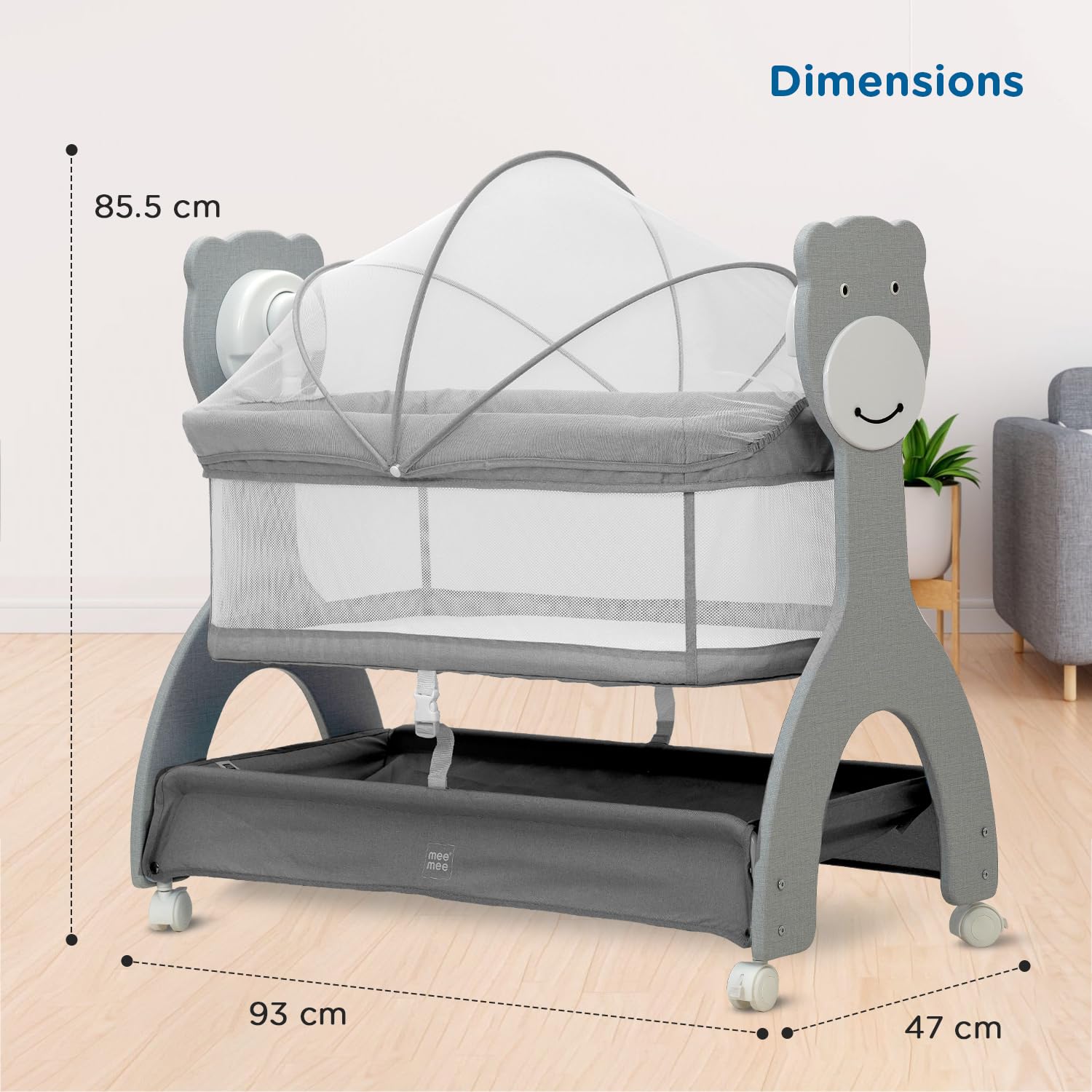 Usmile Toys Mee Mee automatic baby cradle with adjustable swing speeds and built-in lullabies, perfect for sleepy infants.www.usmile.toys